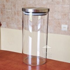 Средняя стеклянная банка 1,4 л Stor для сыпучих, круглая кухонная банка со стальной крышкой