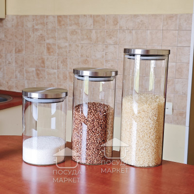 Середня скляна банка 1,4 л Stor для сипучих, кругла кухонна банка зі сталевою кришкою Середня скляна банка 1,4 л Stor для сипучих, кругла кухонна банка зі сталевою кришкою