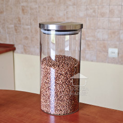 Средняя стеклянная банка 1,4 л Stor для сыпучих, круглая кухонная банка со стальной крышкой