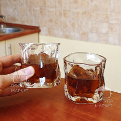 Набор 6 шт мятый стаканов 240 мл для виски/напитков/воды Rock, прозрачный фигурный стакан