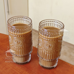 Набор 6 фигурных высоких больших стаканов 300 мл Itali с прозрачного стекла с фактурным рисунком