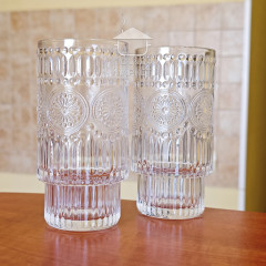 Набор 6 фигурных высоких больших стаканов 300 мл Itali с прозрачного стекла с фактурным рисунком