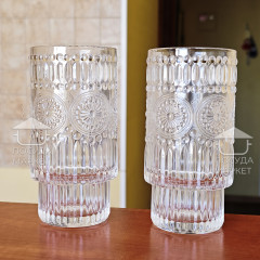 Набор 6 фигурных высоких больших стаканов 300 мл Itali с прозрачного стекла с фактурным рисунком