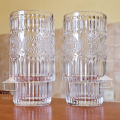 Набор 6 фигурных высоких больших стаканов 300 мл Itali с прозрачного стекла с фактурным рисунком