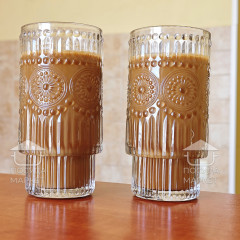 Набор 6 фигурных высоких больших стаканов 300 мл Itali с прозрачного стекла с фактурным рисунком