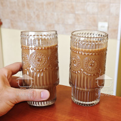 Набор 6 фигурных высоких больших стаканов 300 мл Itali с прозрачного стекла с фактурным рисунком