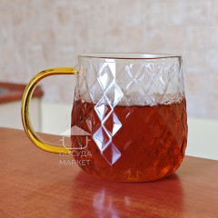 Прозрачная стеклянная чашка 350 мл Rhombus с текстурированным рельефом ромба