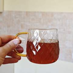 Прозрачная стеклянная чашка 350 мл Rhombus с текстурированным рельефом ромба