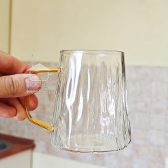 Скляна прозора чашка 400 мл Cold, велика кружка з текстурованим рельєфом і жовтою ручкою