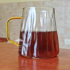 Скляна прозора чашка 400 мл Cold, велика кружка з текстурованим рельєфом і жовтою ручкою