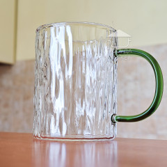 Прозрачная стеклянная чашка 300 мл Cold, большая кружка с текстурированным рельефом и зеленой ручкой