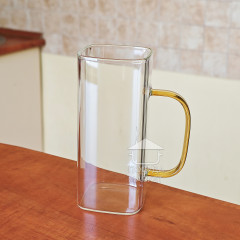 Скляна квадратна висока хайбол кухоль 350 мл Elegance з жовтою ручкою