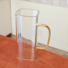 Скляна квадратна висока хайбол кухоль 350 мл Elegance з жовтою ручкою