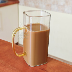 Скляна квадратна висока хайбол кухоль 350 мл Elegance з жовтою ручкою