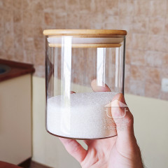 Стеклянная банка 750 мл Tower с бамбуковой крышкой, кухонная банка для хранения сыпучих продуктов