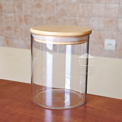 Стеклянная банка 750 мл Tower с бамбуковой крышкой, кухонная банка для хранения сыпучих продуктов