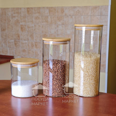 Стеклянная банка 750 мл Tower с бамбуковой крышкой, кухонная банка для хранения сыпучих продуктов