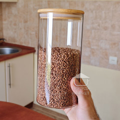 Стеклянная банка 1,4 л Tower с бамбуковой крышкой, кухонная банка для хранения сыпучих продуктов