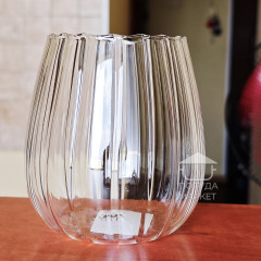 Сахарница, конфетница Frodo 700 мл с ребристым стеклом внутри и бамбуковой крышкой с кольцом