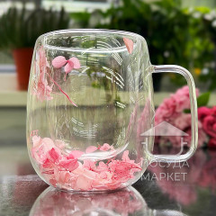 Чашка 350 мл з подвійними стінками Golden Charm з рожевими пелюстками квітів всередині, кружка з подвійним дном