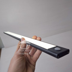 Мощный беспроводной аккумуляторный светильник 50 см PRO 2000 мАч (двойной аккумулятор) с датчиком движения, на магните/ черный корпус