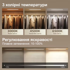 Потужний бездротовий акумуляторний світильник 50 см PRO 2000 мАг (подвійний акумулятор) з датчиком руху, на магніті/сірий корпус