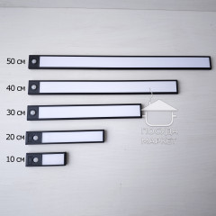 Мощный беспроводной аккумуляторный светильник 40 см PRO 1200 мАч с датчиком движения на магните, на кухню, лестницу, коридор, спальню, шкаф/ черный корпус