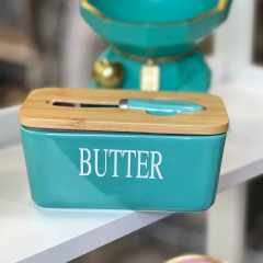 Масляна керамічна "Butter" з бамбуковою кришкою та ножем, бірюзова.