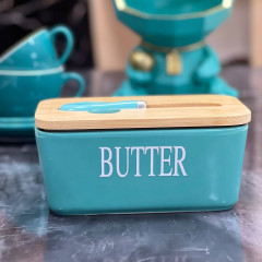 Масляна керамічна "Butter" з бамбуковою кришкою та ножем, бірюзова.
