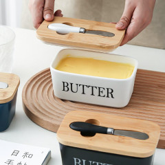 Масляна керамічна "Butter" з бамбуковою кришкою та ножем, белая