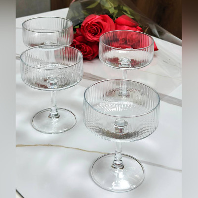 Набор 4 бокалов для мартини Jingy 250 мл, рифленое стекло, коктейльные бокалы на ножке