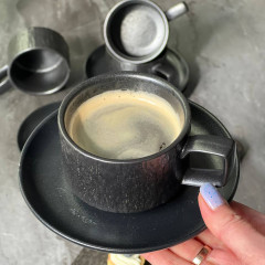 Чайный сервиз (набор) 4 чашки 190 мл + блюдца из керамики Black Obelisk в матовом стиле