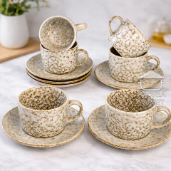 Кофейный сервиз (набор) 6 чашек 190 мл + блюдца из керамики для американо Нормандия, коричневый