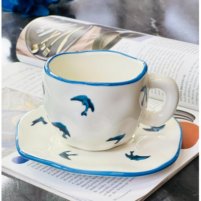 Чашка з блюдцем 300 мл Ластівка ручної роботи, кераміка