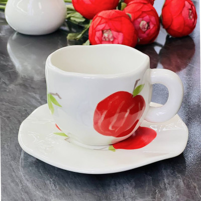 Чашка з блюдцем 300 мл "Стигле яблуко"  ручної роботи, кераміка