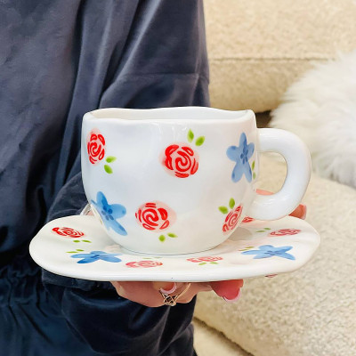 Чашка з блюдцем 300 мл "Квіткова гармонія"  ручної роботи, кераміка