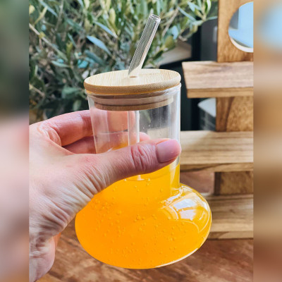 Стакан (склянка) для коктейлів, напоїв 450 мл Fusion з трубочкою та бамбуковою кришкою