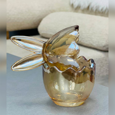 Цукорниця-цукерниця скляна 17x 8,5 см Зайчик, коричневе скло