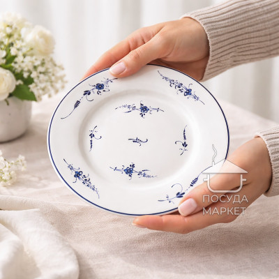 Фото 2 -Тарілка десертна порцелянова 20 см біла з орнаментом Balaton 