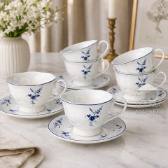 Набір (сервіз) 6 чашок 200 мл з блюдцями Balaton, порцеляна, білий з орнаментом