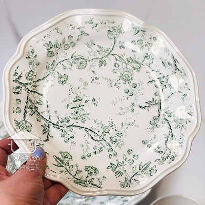 Тарілка десертна порцелянова 22,5 см Meadow Grace, біла з зеленим