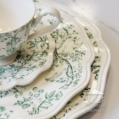 Чашка з блюдцем порцелянова 190 мл Meadow Grace, біла з зеленим