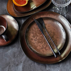 Кавовий сервіз (набір) 6 чашок 190 мл + блюдця з кераміки для американо Koper чорно-коричневого кольору