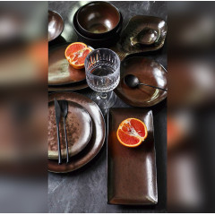 Чайний сервіз (набір) 4 чашки 320 мл з блюдцями з кераміки Koper чорно-коричневого кольору