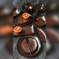 Чайний сервіз (набір) 4 чашки 320 мл з блюдцями з кераміки Koper чорно-коричневого кольору