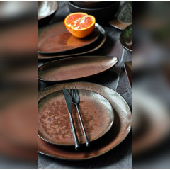 Чайний сервіз (набір) 4 чашки 320 мл з блюдцями з кераміки Koper чорно-коричневого кольору