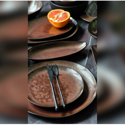 Тарілка обідня 27,5 см Koper керамічна плоска керамічна чорно-коричневого кольору