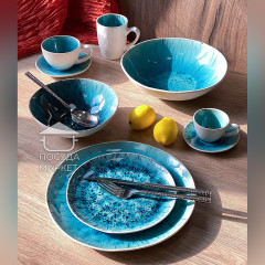 Кавовий сервіз (набір) Scandium 100 мл 4 чашки із блюдцями блакитного кольору, білі зовні