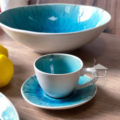 Кавовий сервіз (набір) Scandium 100 мл 4 чашки із блюдцями блакитного кольору, білі зовні