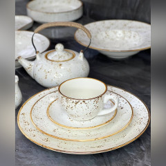 Брускетниця видовженої овальної форми 27,5 см Old Bavaria, плоска, молочного кольору, з коричневою окантовкою та вкрапленнями